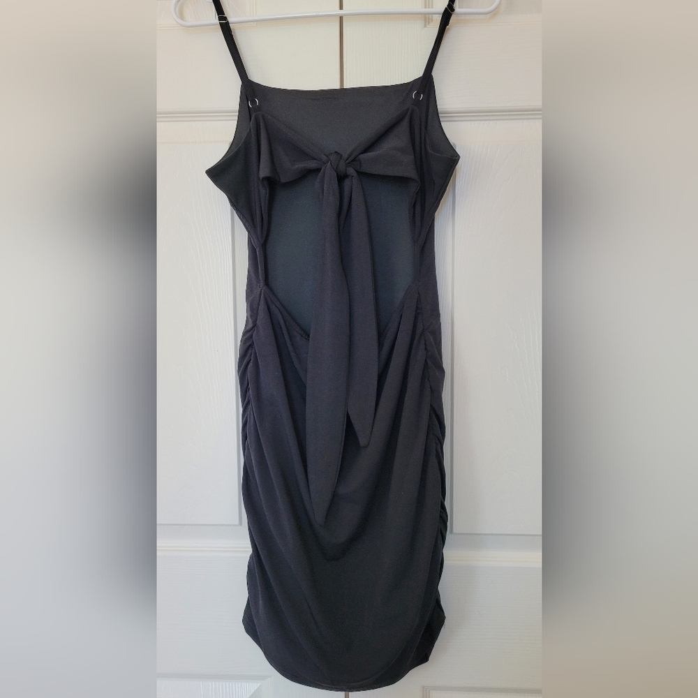 Black Sleeveless Backless Ruched Bodycon Mini Dress